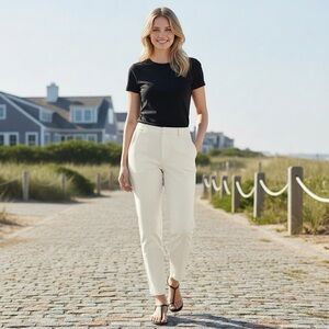 NWT Ecru Cream Straight Leg Ankle Length Pants Classic Spring Summer